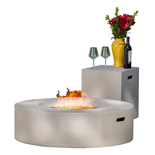 Hearth 50K BTU Outdoor Gas Fire Pit Table with Tank Holder, Circular - Light Grey GDF Studio