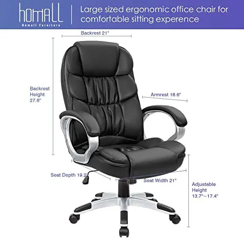 Homall Office Chair | Ergonomic Swivel Chair, PU Leather - Black Homall