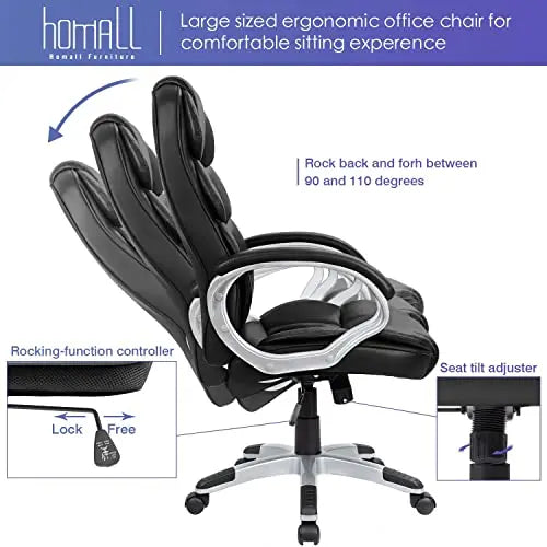 Homall Office Chair | Ergonomic Swivel Chair, PU Leather - Black Homall