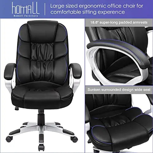 Homall Office Chair | Ergonomic Swivel Chair, PU Leather - Black Homall