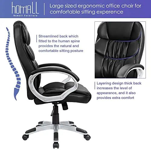 Homall Office Chair | Ergonomic Swivel Chair, PU Leather - Black Homall