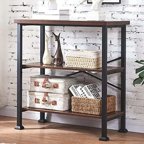 Hombazaar Bookshelf, 3-Tier Vintage Industrial Bookcase - Brown HOMBAZAAR