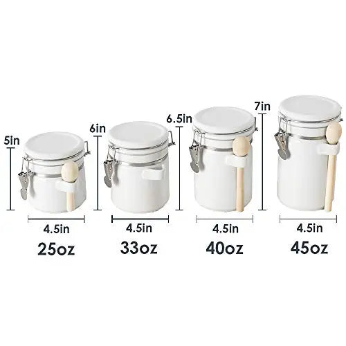 Home Basics Canister Set with Spoons, 4-Piece Ceramic Set - White Home Basics