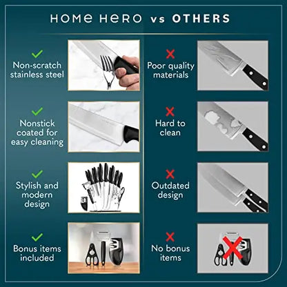 Home Hero Knife Set with Acrylic Stand, 17 PCS - Stainless Steel Home Hero