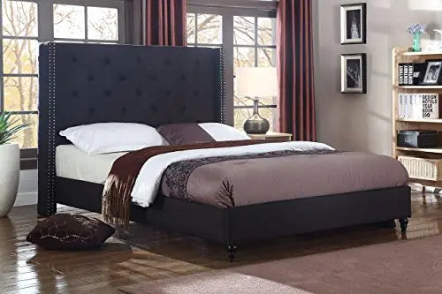 Home Life Premiere Classics Upholstered  Linen 51" Tall Platform Bed with Slats - Black Home Life