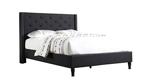 Home Life Premiere Classics Upholstered  Linen 51" Tall Platform Bed with Slats - Black Home Life