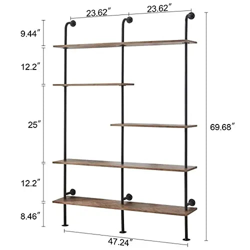 Homissue Industrial Bookshelf, 5-Tier Wall Mount Ladder Bookcase - Brown HOMISSUE