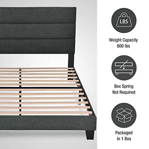 Hoomic Fabric Upholstered Platform Bed Frame - Dark Grey HOOMIC