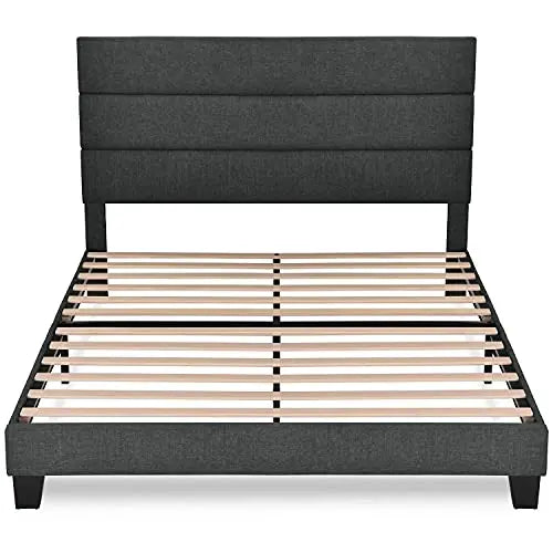 Hoomic Fabric Upholstered Platform Bed Frame - Dark Grey HOOMIC