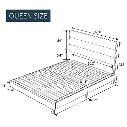 Hoomic Fabric Upholstered Platform Bed Frame - Dark Grey HOOMIC