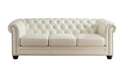 Hydeline Aliso 100% Leather Chesterfield Modern Tufted Sofa Couch, 92" - White Hydeline