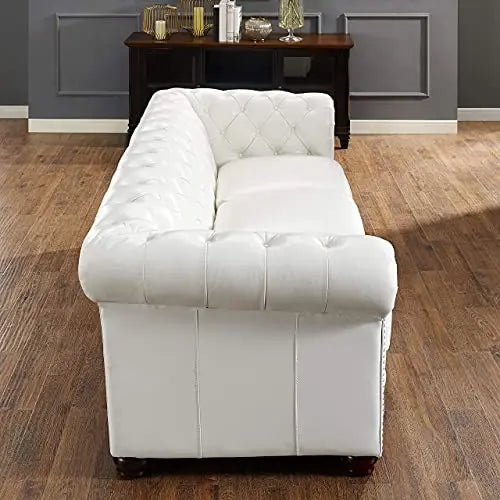 Hydeline Aliso 100% Leather Chesterfield Modern Tufted Sofa Couch, 92" - White Hydeline