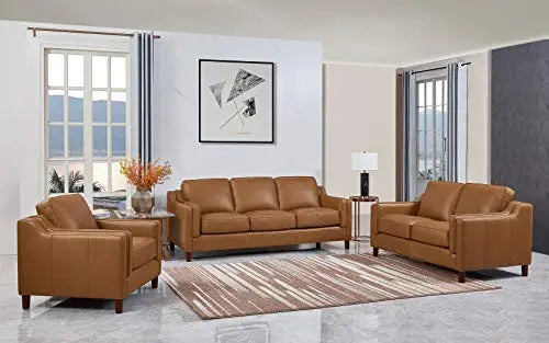 Hydeline Bella 100% Leather Sofa, Loveseat and Chair Set - Cognac Hydeline