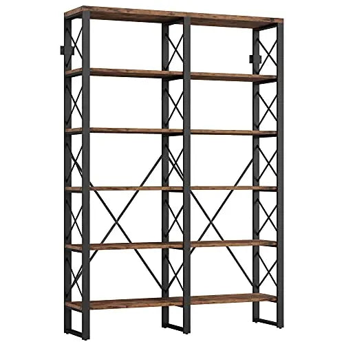 IRONCK Industrial Bookcase | Double Wide 6-Tier Bookshelf, 76" - Brown IRONCK