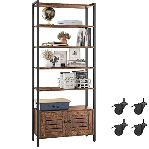 IRONCK Industrial Bookshelf Bookcase with 2 Doors and 5 Shelves - Vintage Brown IRONCK