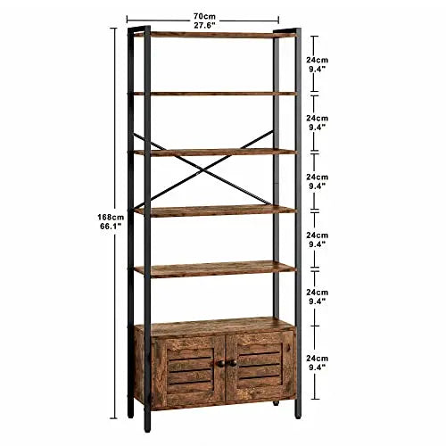 IRONCK Industrial Bookshelf Bookcase with 2 Doors and 5 Shelves - Vintage Brown IRONCK