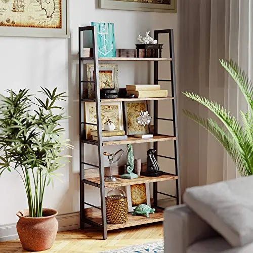 IRONCK Industrial Bookshelf, Metal Frame 5-Tier Shelves - Rustic Brown IRONCK