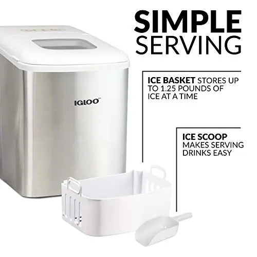 Igloo Ice Maker With Scoop and Basket - Stainless Steel White Igloo