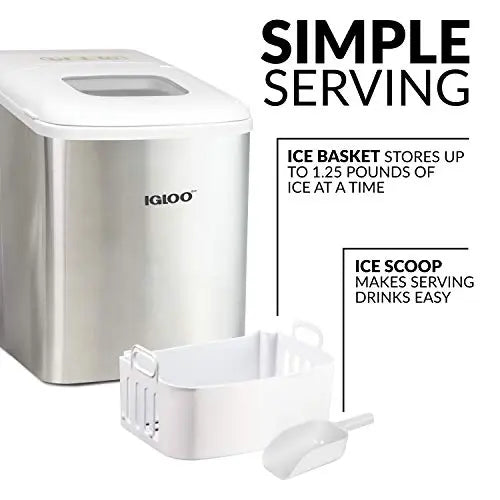 Igloo Automatic Ice Maker, Self- Cleaning, Countertop Size, 26 Pounds in 24  Hours, 9 Large or Small Ice Cubes in 7 Minutes, LED Control Panel, Scoop