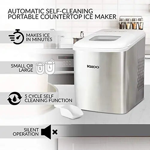 Igloo Ice Maker With Scoop and Basket - Stainless Steel White Igloo