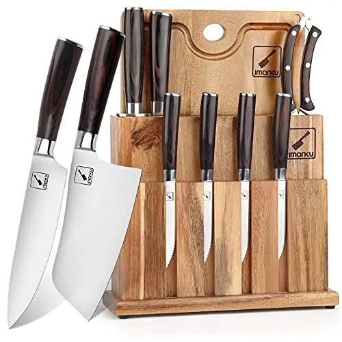 Imarku Stainless Steel Knife Set | 11-Piece Knife Block Set, Cutting Board and Sharpener imarku