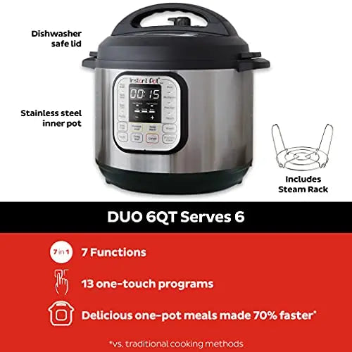 Instant Pot 6 Quart Duo 7-in-1 Electric Pressure Cooker - Stainless Steel/Black Instant Pot