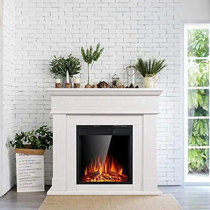 JAMFLY Electric Fireplace Mantel with Logs | Wooden Surround Firebox TV Stand, Free Standing - White JAMFLY