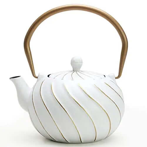 Japanese Cast Iron Teapot with Infuser, Coated with Enameled Interior for 40 Oz - White toptier