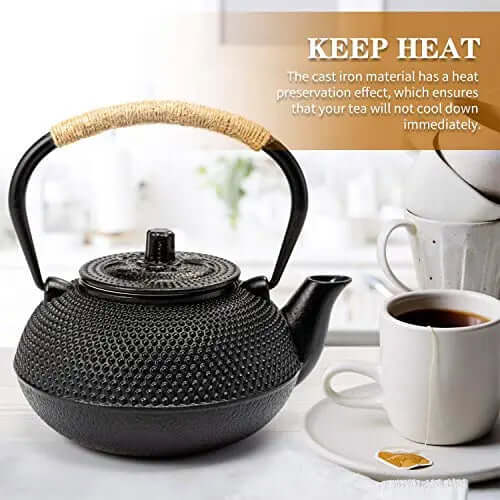 Japanese Tetsubin Cast Iron Teapot, Stainless Steel Infuser Black