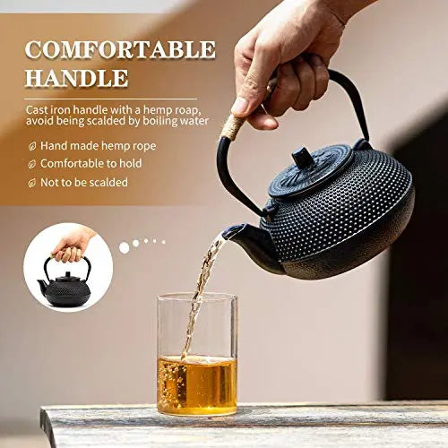 Japanese Tetsubin Tea Kettle | Cast Iron Teapot with Stainless Steel Infuser, 900ML - Black Towa