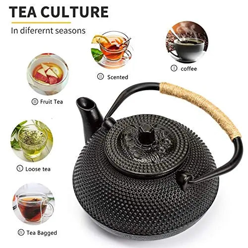 Japanese Tetsubin Tea Kettle | Cast Iron Teapot with Stainless Steel Infuser, 900ML - Black Towa