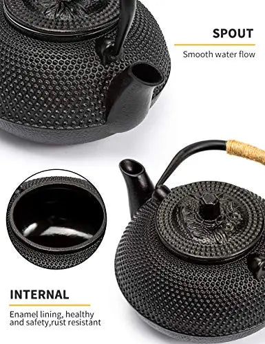 Japanese Tetsubin Tea Kettle | Cast Iron Teapot with Stainless Steel Infuser, 900ML - Black Towa