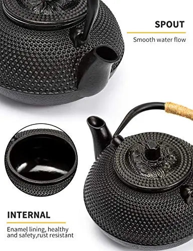 TEA KETTLE with Infuser Japanese Cast Iron Stovetop Safe Black 32oz TOPTIER