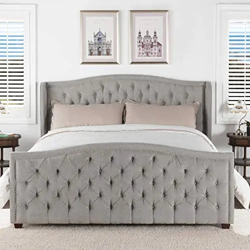 Jennifer Taylor Home Marcella Tufted Wingback Bed - Silver Grey Jennifer Taylor Home