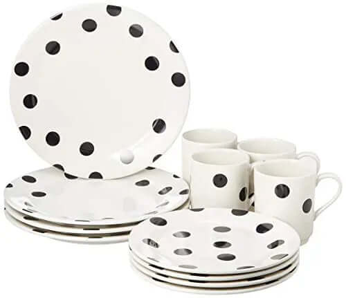 KATE SPADE Deco Dot Dinnerware 12-Piece Set | Polka Dot Plates and Mugs  - White Kate Spade New York