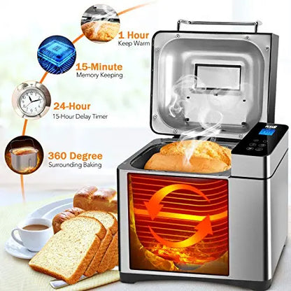 KBS Bread Maker 17-in-1, with Oven Mitt and Recipes - Stainless Steel KBS