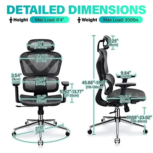 KERDOM Ergonomic Office Chair | Lumbar Support Mesh Chair - Black KERDOM