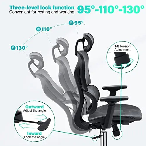 KERDOM Ergonomic Office Chair | Lumbar Support Mesh Chair - Black KERDOM