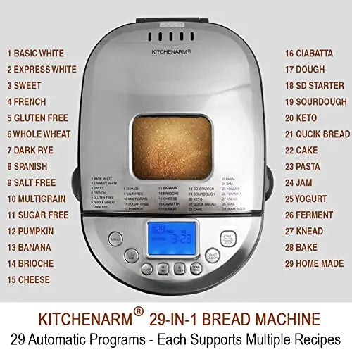 KITCHENARM Bread Maker Machine, 29-in-1 SMART Settings - Stainless Steel KITCHENARM