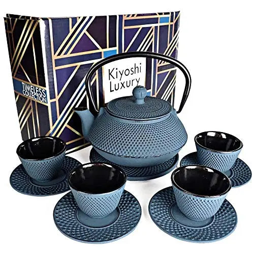 KIYOSHI Luxury Japanese Tea Set, 11 PC Cast Iron Tea Pot Set - Blue KIYOSHI Luxury