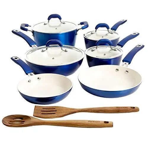 Kenmore Arlington Nonstick Ceramic Coated 12-Piece Set Cookware - Metallic Blue Kenmore