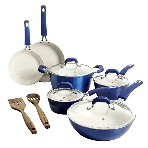 Kenmore Arlington Nonstick Ceramic Coated 12-Piece Set Cookware - Metallic Blue Kenmore