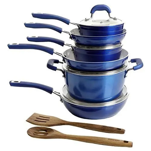 Kenmore Arlington Nonstick Ceramic Coated 12-Piece Set Cookware - Metallic Blue Kenmore