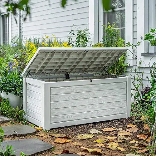 Keter 165 Gallon Deck Box | Weather Resistant Resin Outdoor Storage Box - White Keter