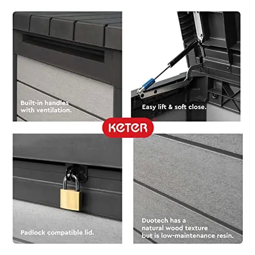 Keter Storage Denali 200 Gallon Resin Large Outdoor Deck Box Storage - Grey/Black Keter
