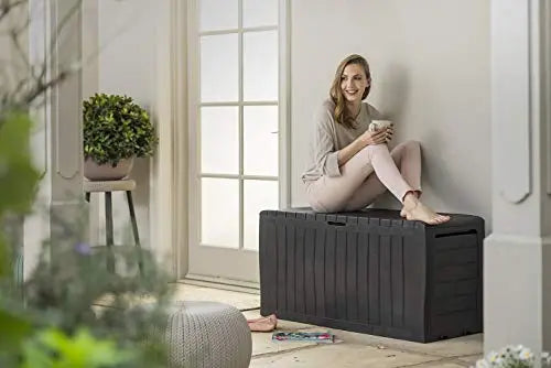 Keter Storage Marvel Plus 71 Gallon Resin Outdoor Storage Box for Patio Furniture Cushion Storage, Brown Keter