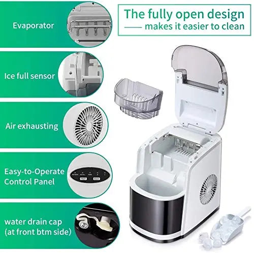 White Countertop Portable Compact Ice Maker Ice Cube Machine, for