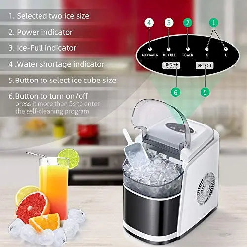 Kismile Countertop Self-Cleaning Compact Portable Ice Cube Maker - White Kismile