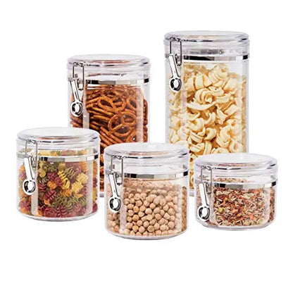 Kitchen Canister Set with Clamp Lids | Airtight Containers, 5-Piece Set - Clear Oggi
