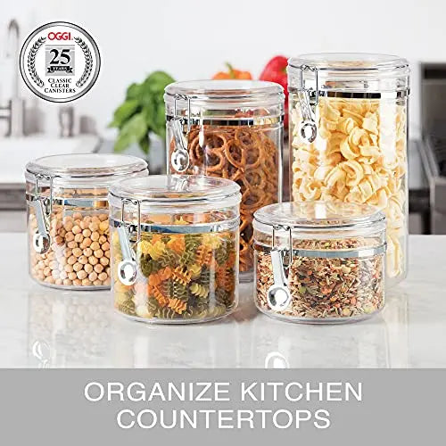 Kitchen Canister Set with Clamp Lids | Airtight Containers, 5-Piece Set - Clear Oggi